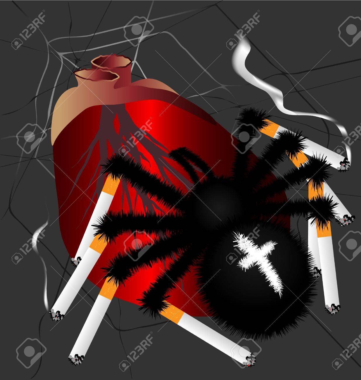 in the web of human heart on it with the spider legs in the form it spider form
