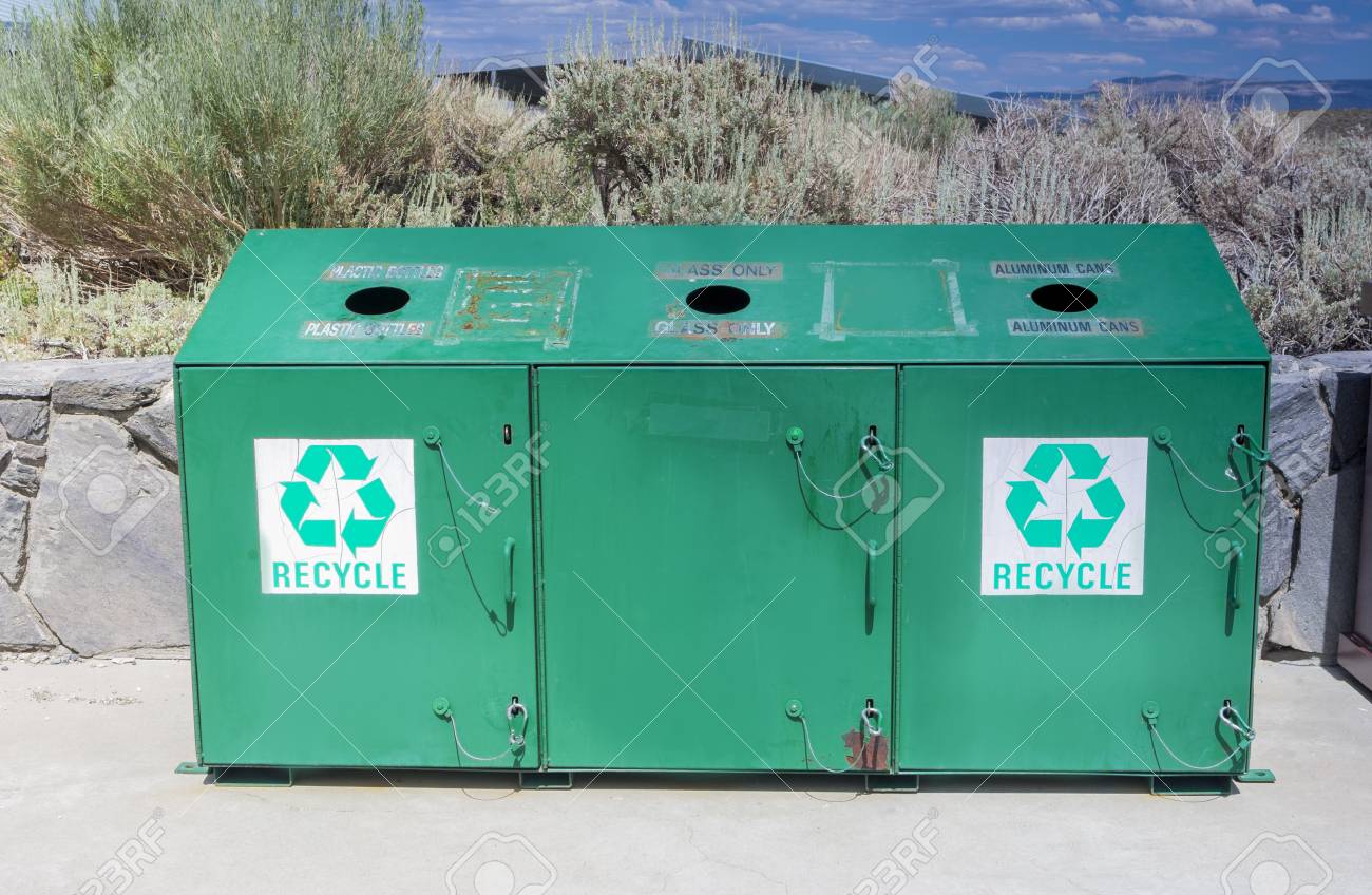 recycling concept one separate recycling trash can placed outdoors recycling trash can