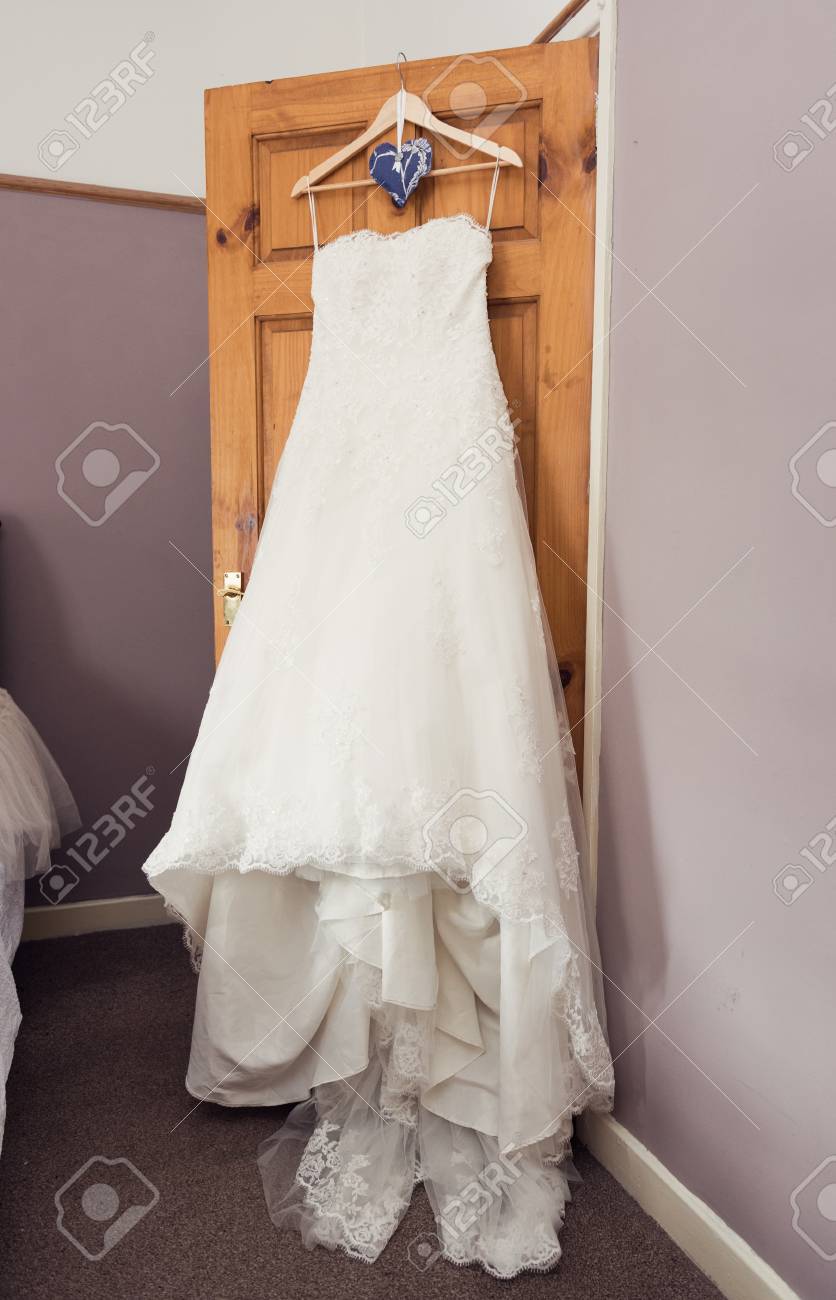 cream and white wedding dress