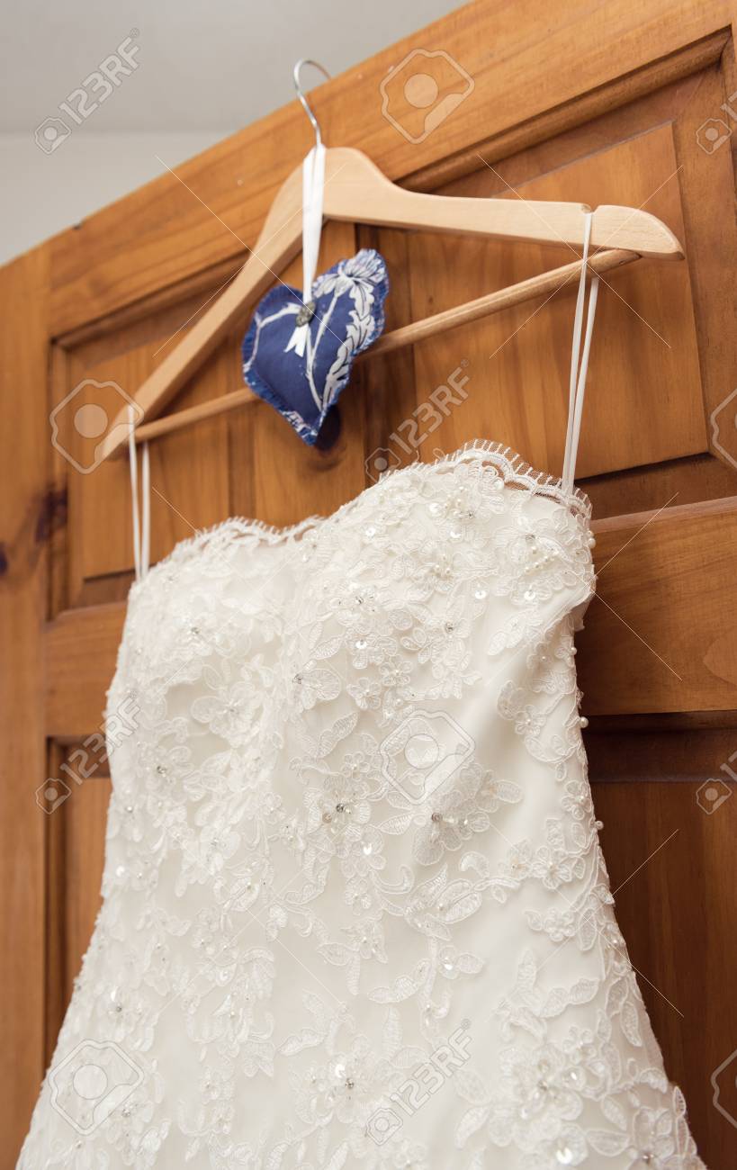 cream and white wedding dress