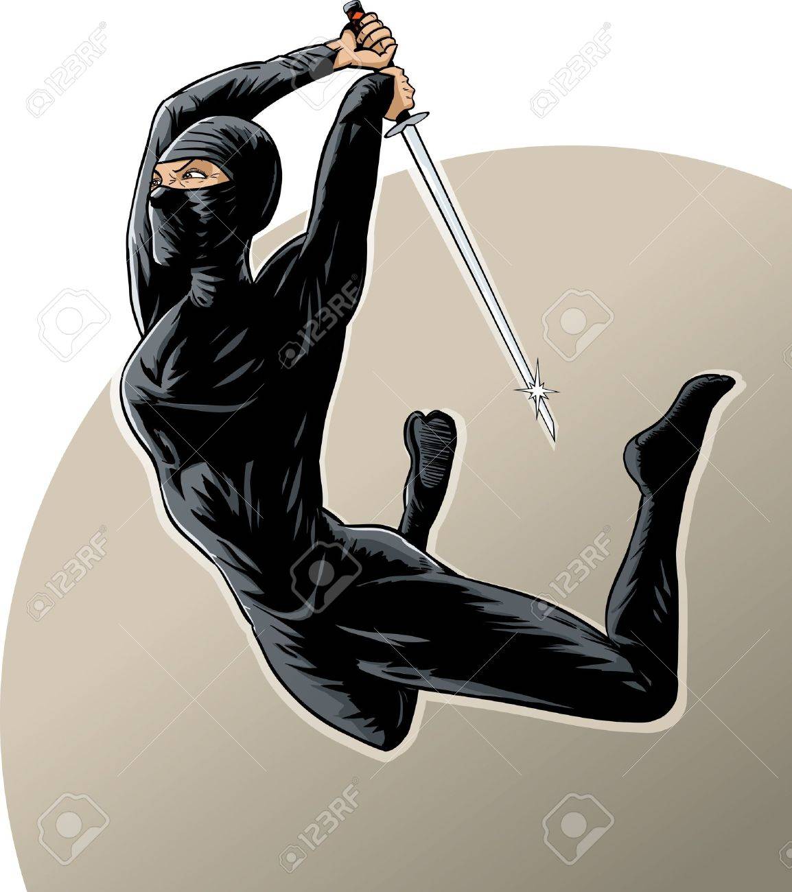 恐ろしいジャンプ攻撃を使用して忍者の女の子のイラスト素材 ベクタ Image