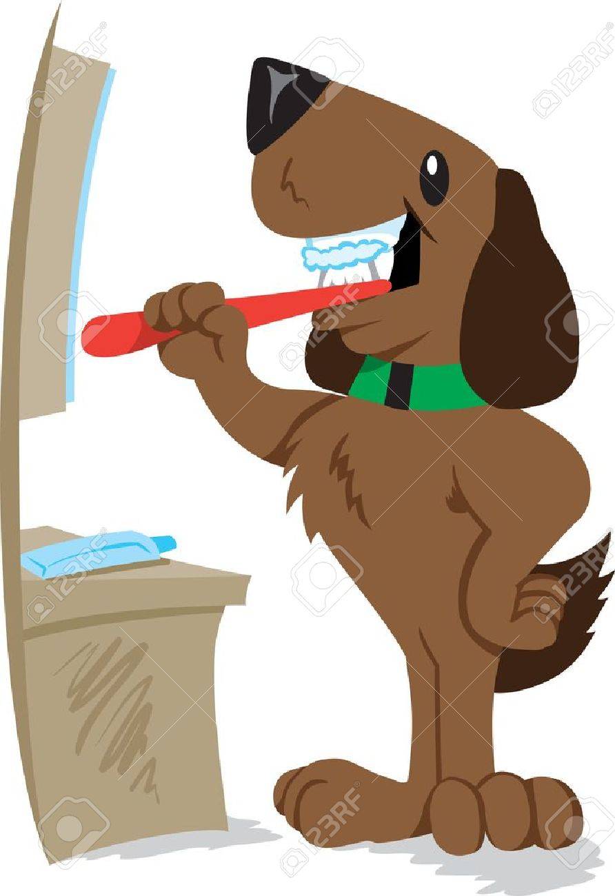dogs brushing their teeth