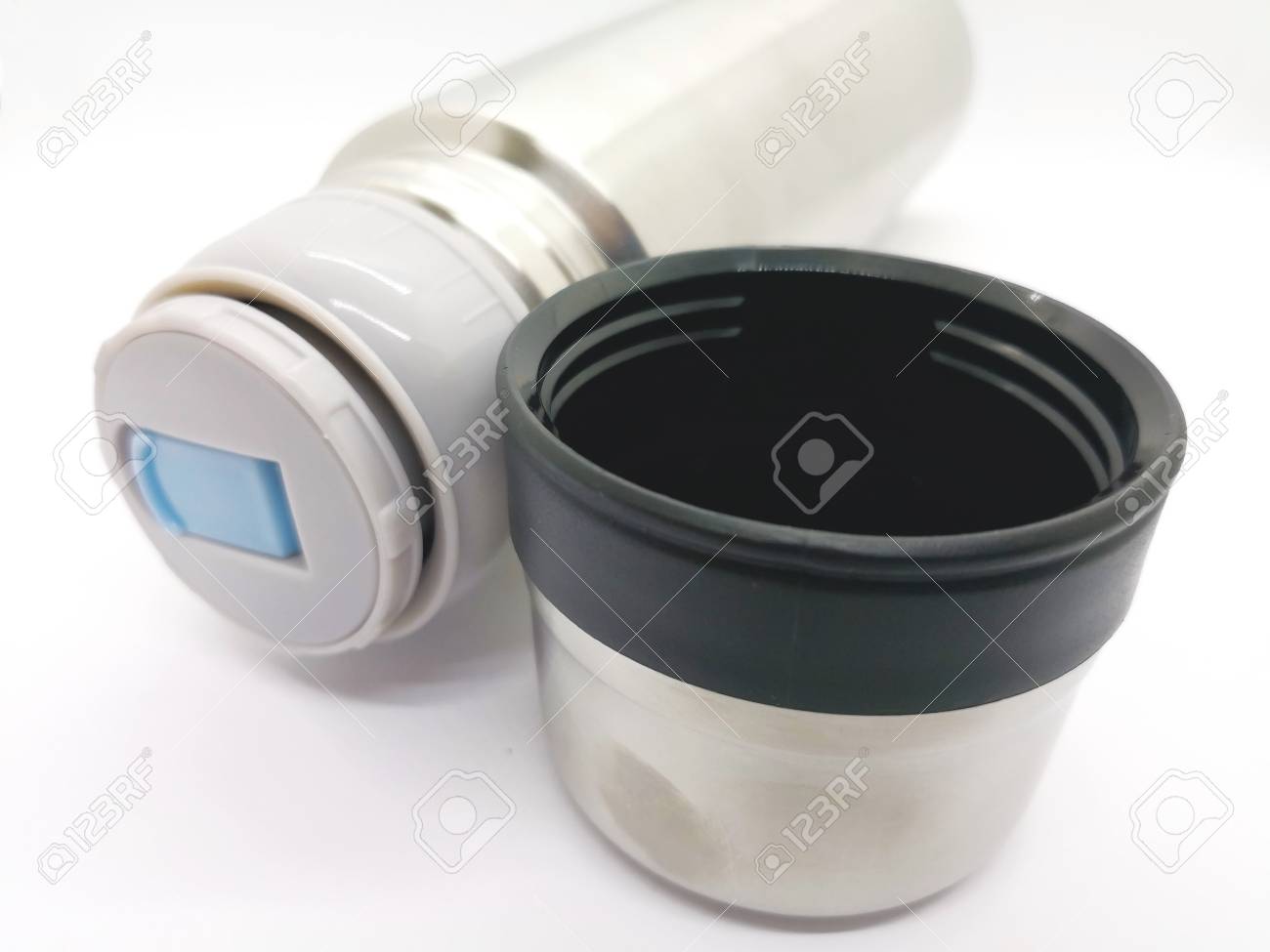 silver thermos flask