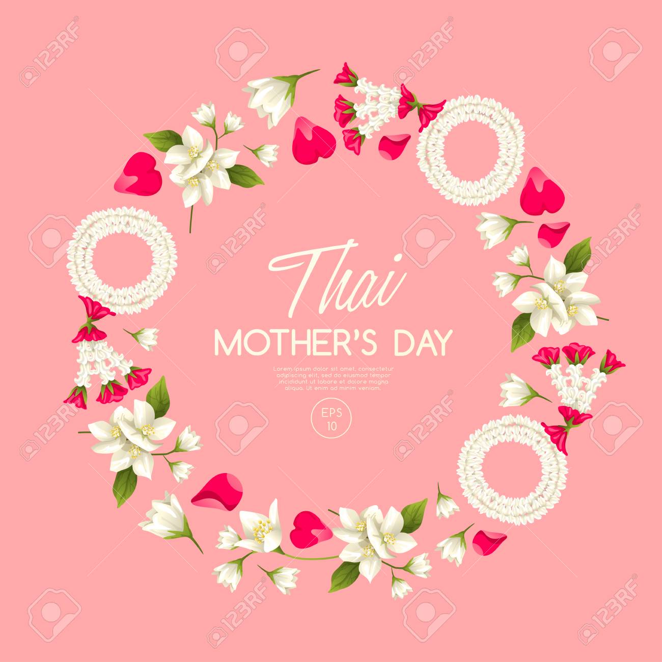 happy thai mothers day card template with white jasmine vector mothers day card design