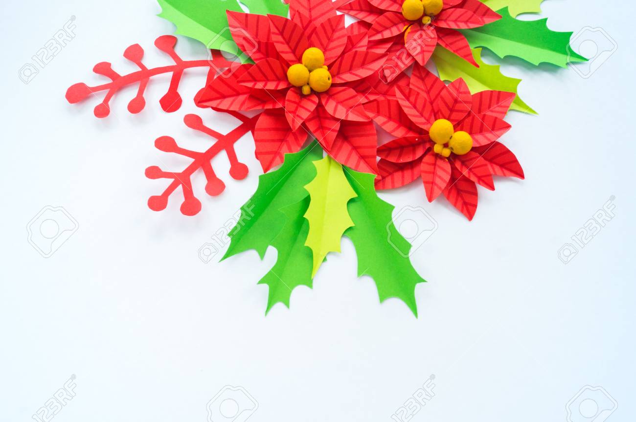 paper flower poinsettia and leaves of holly christmas wreath paper flower leaves