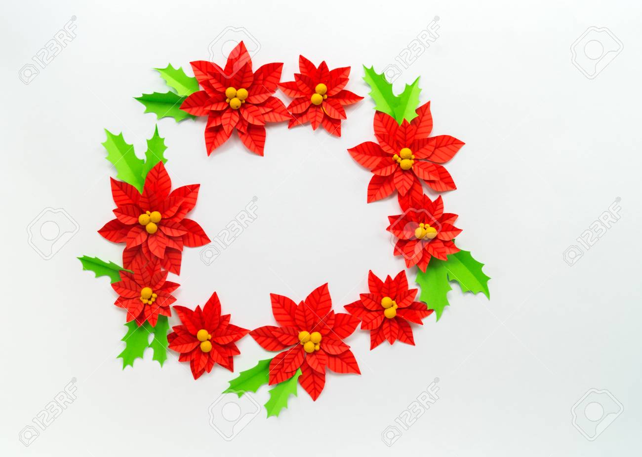 paper flower poinsettia and leaves of holly christmas wreath paper flower leaves