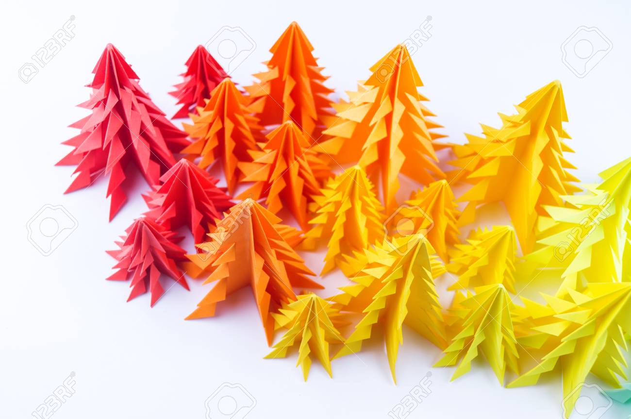 Multicolored Paper Christmas Tree On A White Background New