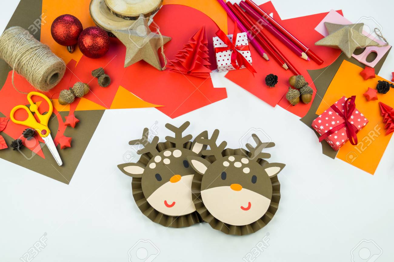 Download Baby Hand Making Deer Out Of Paper Christmas Crafts Decoration Stock Photo Picture And Royalty Free Image Image 109679658 PSD Mockup Templates