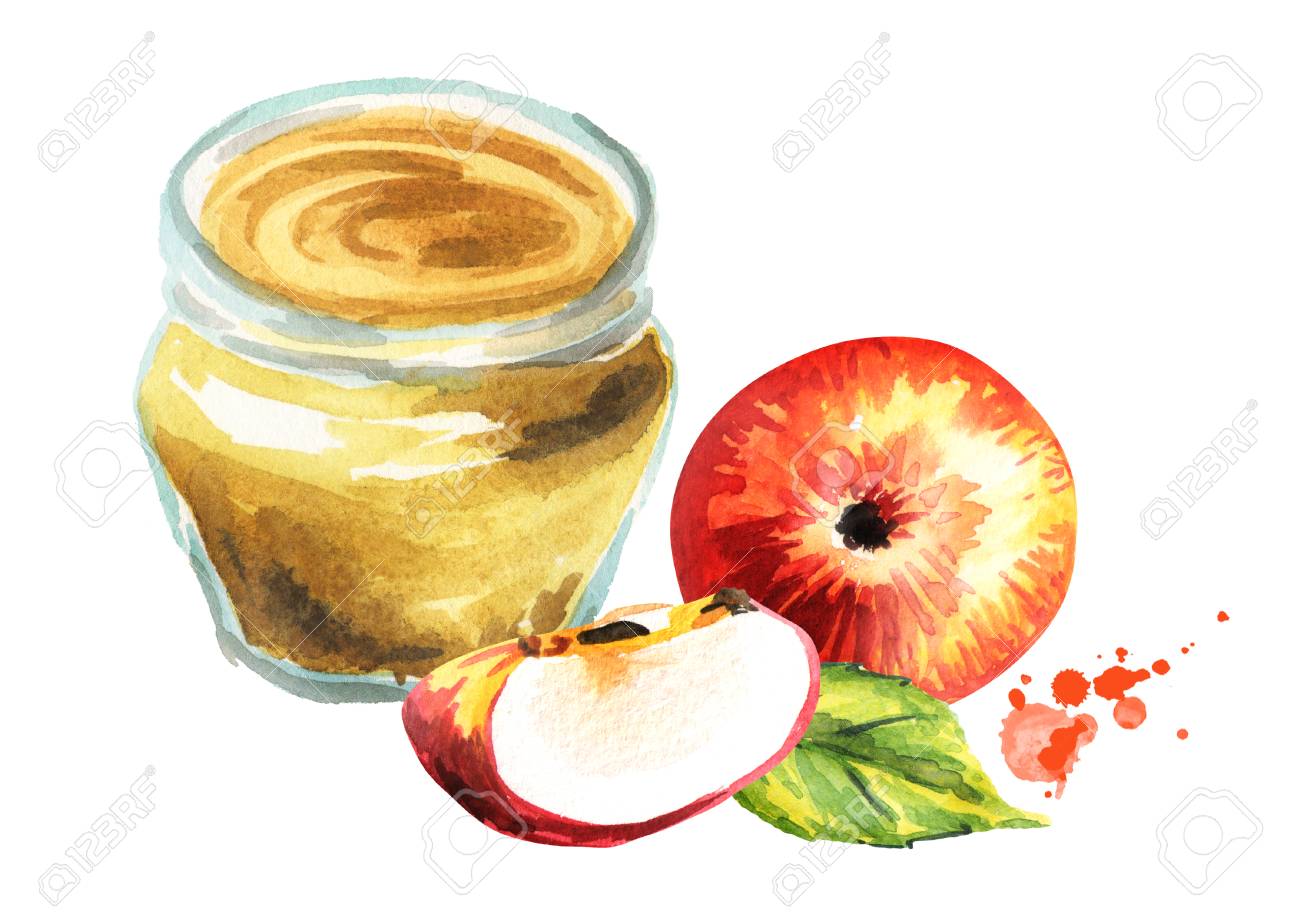 Apple Jam Hand Drawn Watercolor Illustration Stock Photo Picture And Royalty Free Image Image
