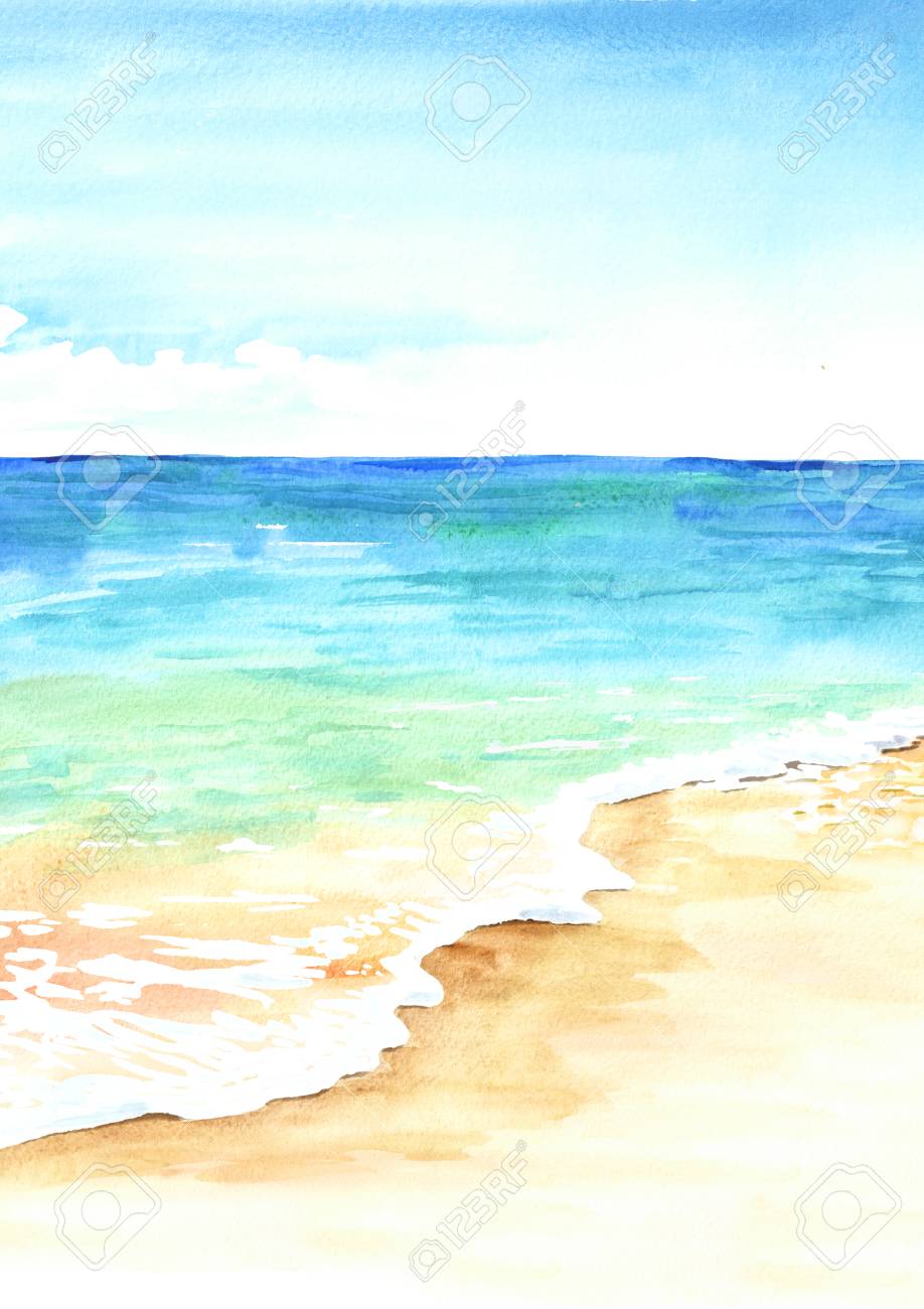 Carioca 油彩画 ビーチ風景 stock-photo-watercolor-
