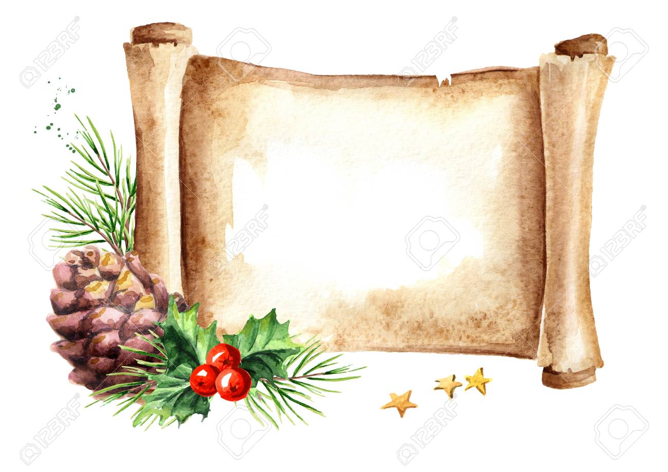 scroll of old paper with christmas composition new year card