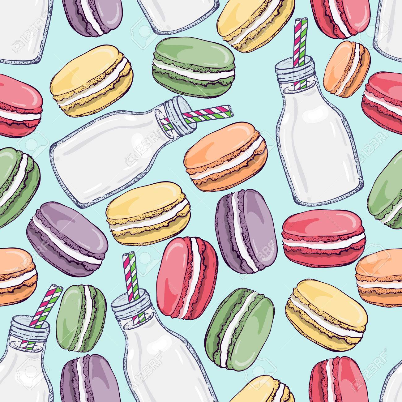Modele Sans Vecteur Avec De Beaux Macarons Colores Et Une