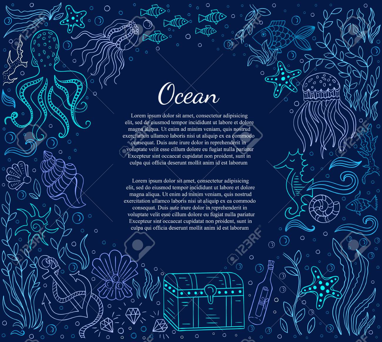 海フレームと本文のイラスト素材 ベクタ Image