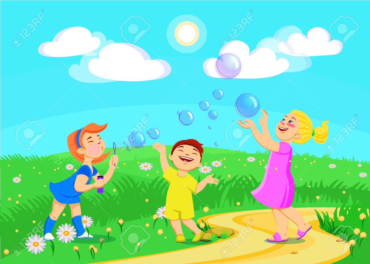 Cartoon Children Characters Play In The Park, Summer Vacation. Vector Flat  Illustration. Royalty Free SVG, Cliparts, Vectors, and Stock Illustration.  Image 123511794.