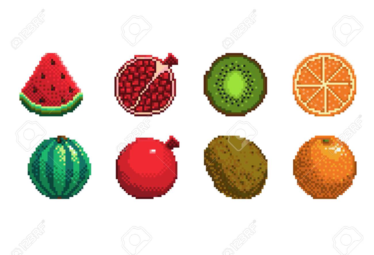 Set Of Pixel Art Fruits Icon 32x32 Pixels Vector Illustration Royalty Free Cliparts Vectors And Stock Illustration Image 145523739 123rf