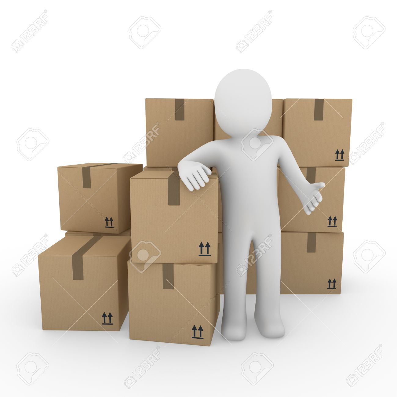 3d, human, shipping, transport, container, box, package, man Stock