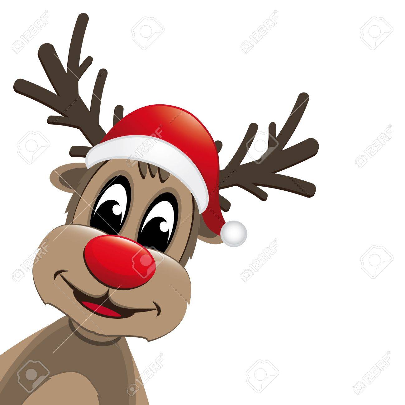 rudolph reindeer red nose and santa claus hat royalty free cliparts
