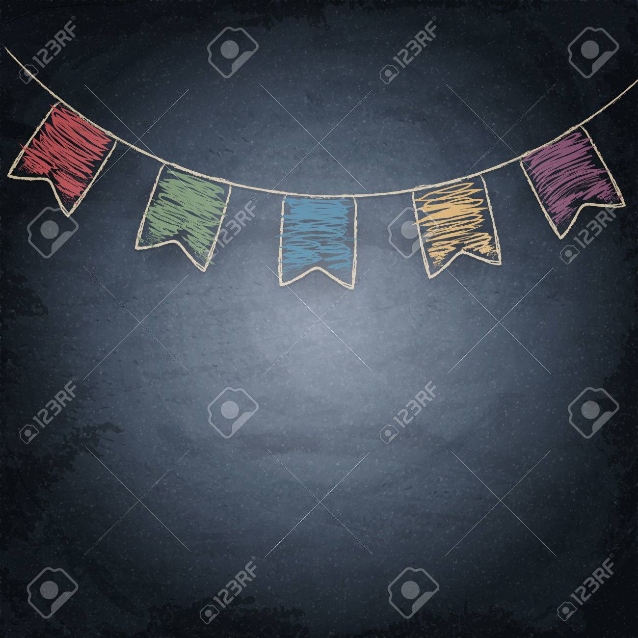 chalkboard background with drawing bunting flags vector texture