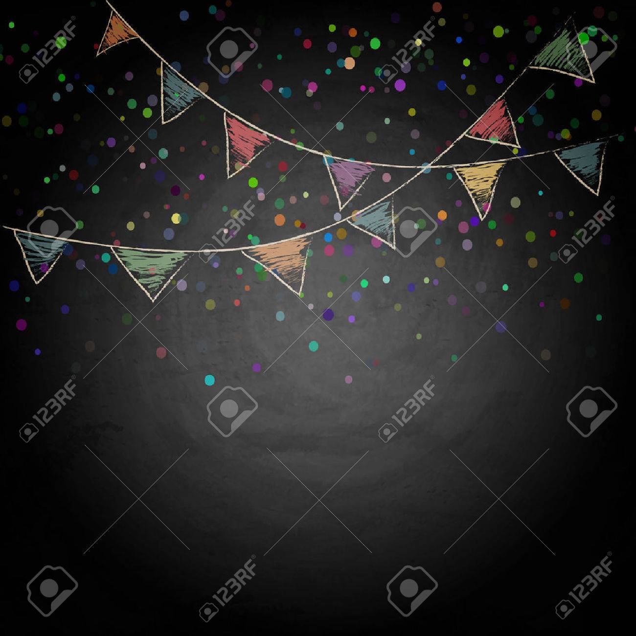 chalkboard background with drawing bunting flags vector texture