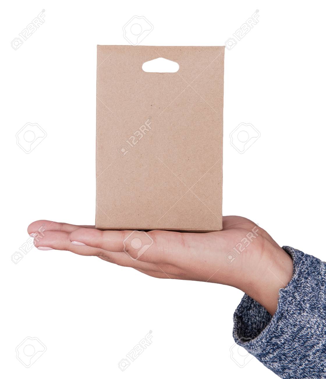 Download Woman Hand Holding Blank Carton Box Mockup For Design Stock Photo Picture And Royalty Free Image Image 114245113
