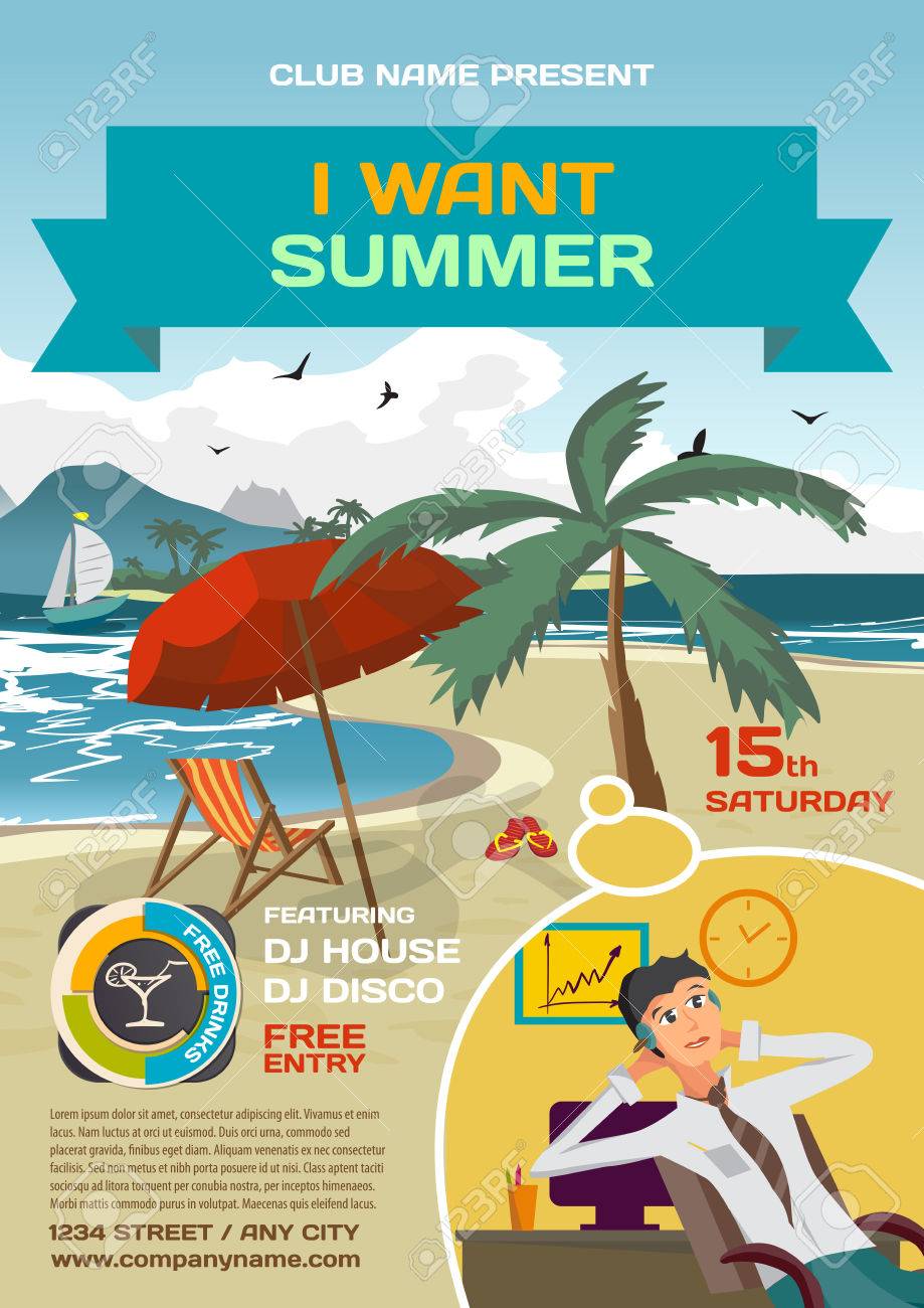 vector summer party invitation lounge dreaming office worker summertime party invitations