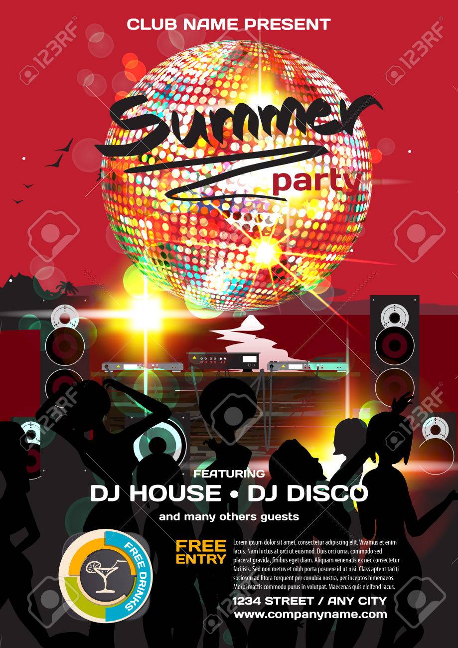 vector summer party invitation disco style night beach dj