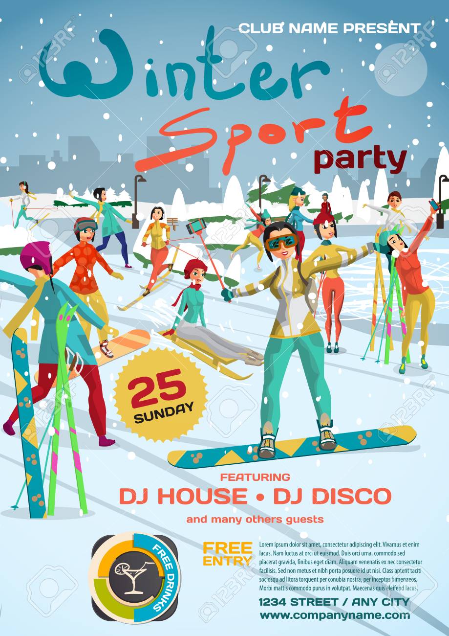vector winter sports party invitation park outside the city ice skating flyers