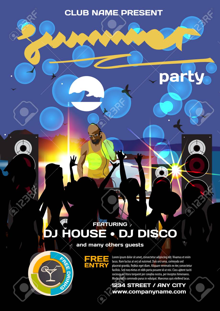 summer party invitation disco style night beach crowd women summertime party invitations