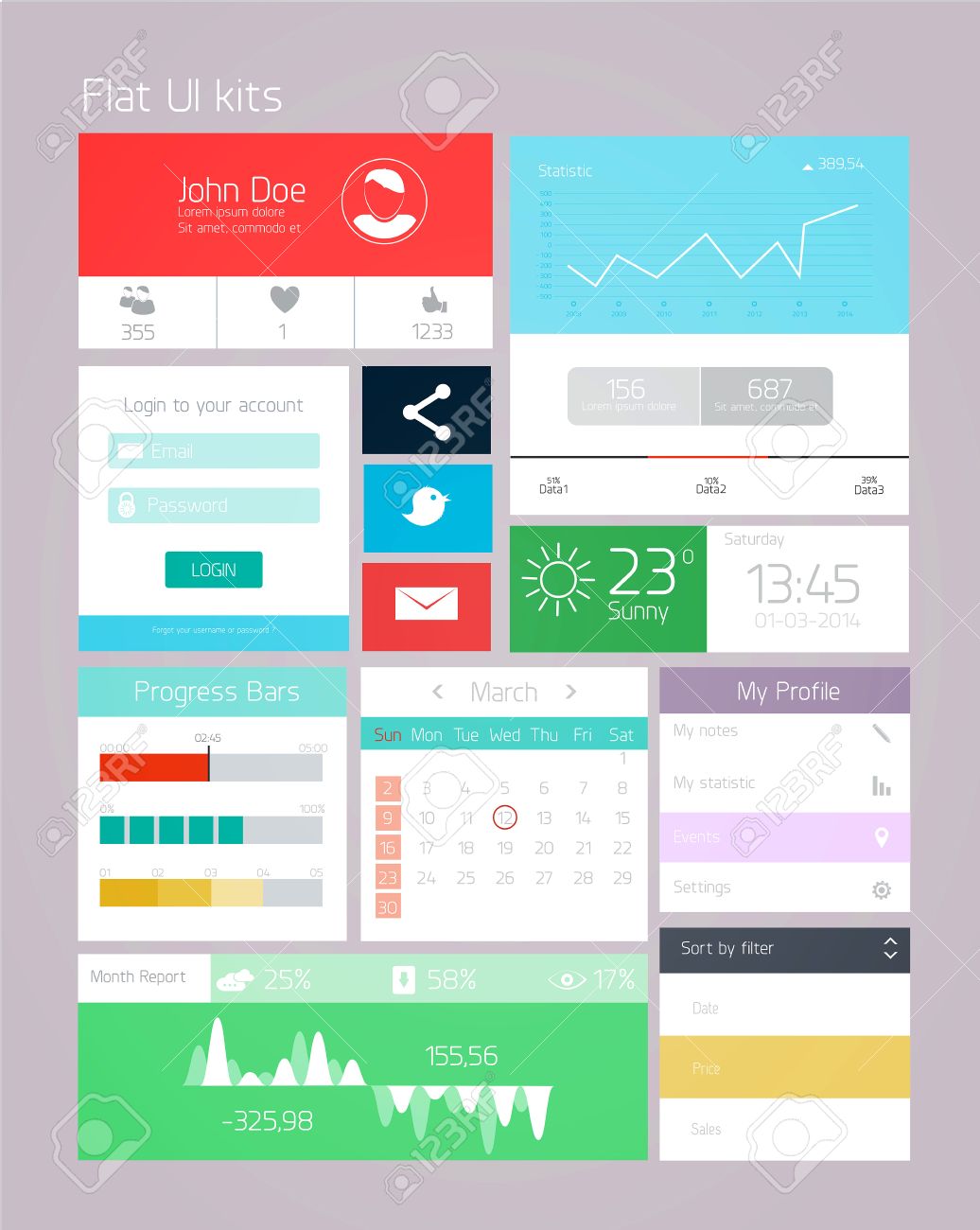 ui elements for web and mobile icons and buttons flat design buttons flat design