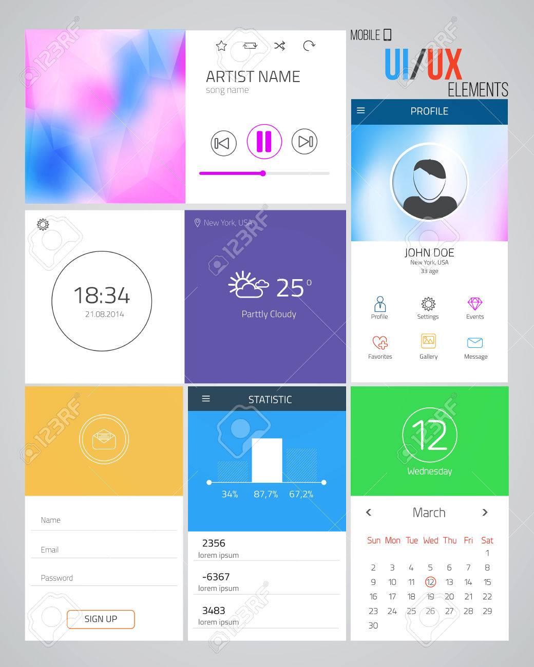 ui ux elements for web and mobile icons and buttons flat design buttons flat design