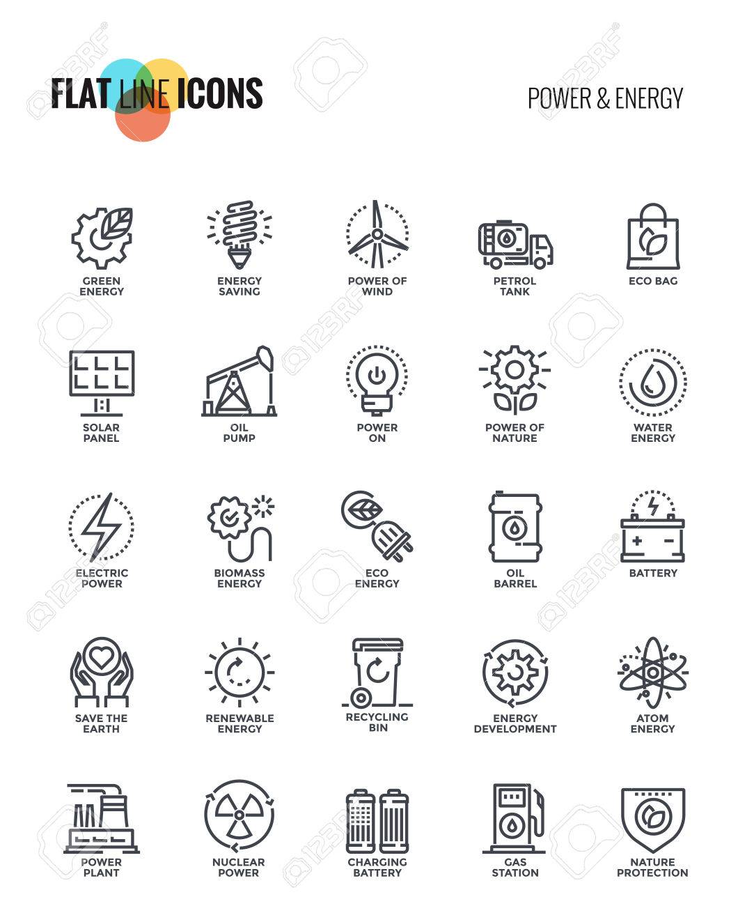 Set of flat line Power and Energy icons suitable for mobile concepts, web application, printed media and infographics projects. Vector Illustration - 86087425 Set of flat line Power and Energy icons suitable for mobile concepts, web application, printed media and infographics projects. Vector Illustration - 86087425