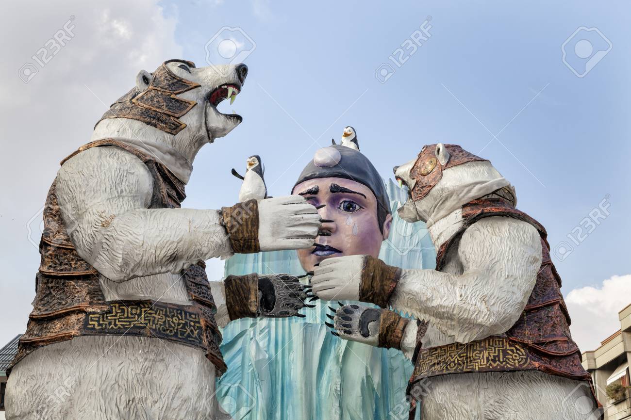 CANTU - ITALY - February 11, 2018: Allegorical float called a ??Tears of ice?. The glaciers are melting and the planet is rebelling. Pierrot in tears depicts human consciousness. Carnival of COMO LAKE - 97262044 CANTU - ITALY - February 11, 2018: Allegorical float called a ??Tears of ice?. The glaciers are melting and the planet is rebelling. Pierrot in tears depicts human consciousness. Carnival of COMO LAKE - 97262044