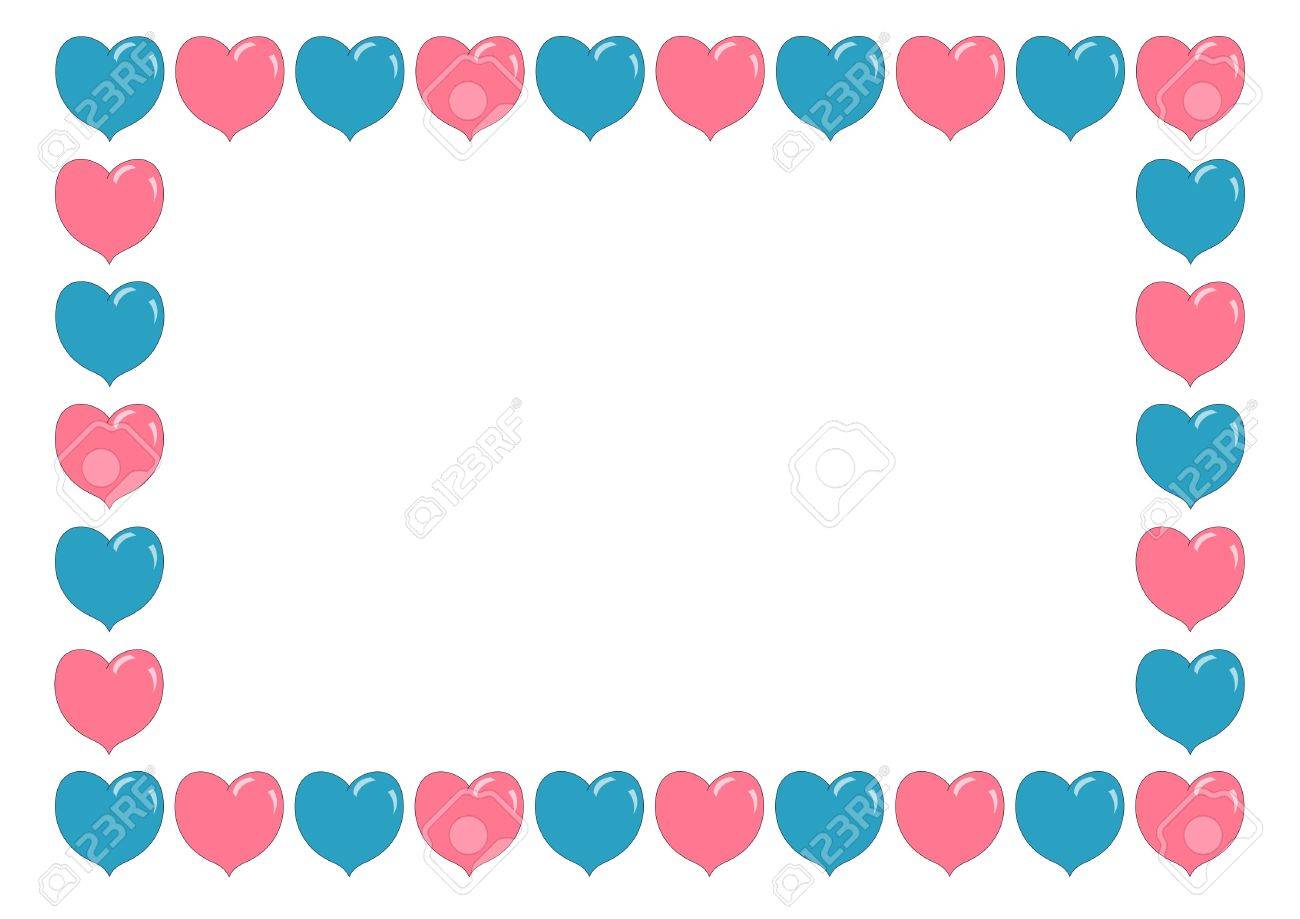 Illustrated Border Made From Pink And Blue Hearts Stock Photo
