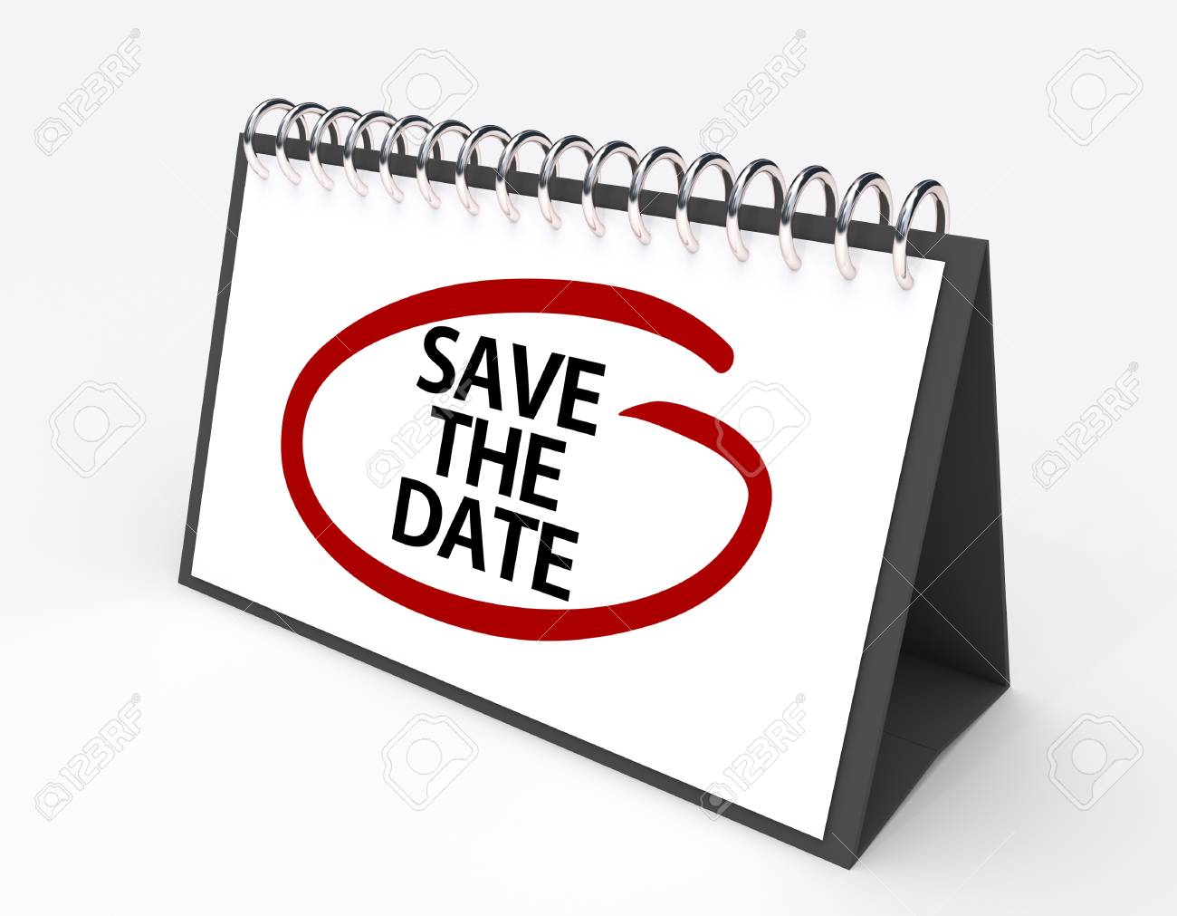 calendar with the words save the date circled in red ink stock photo 37392817