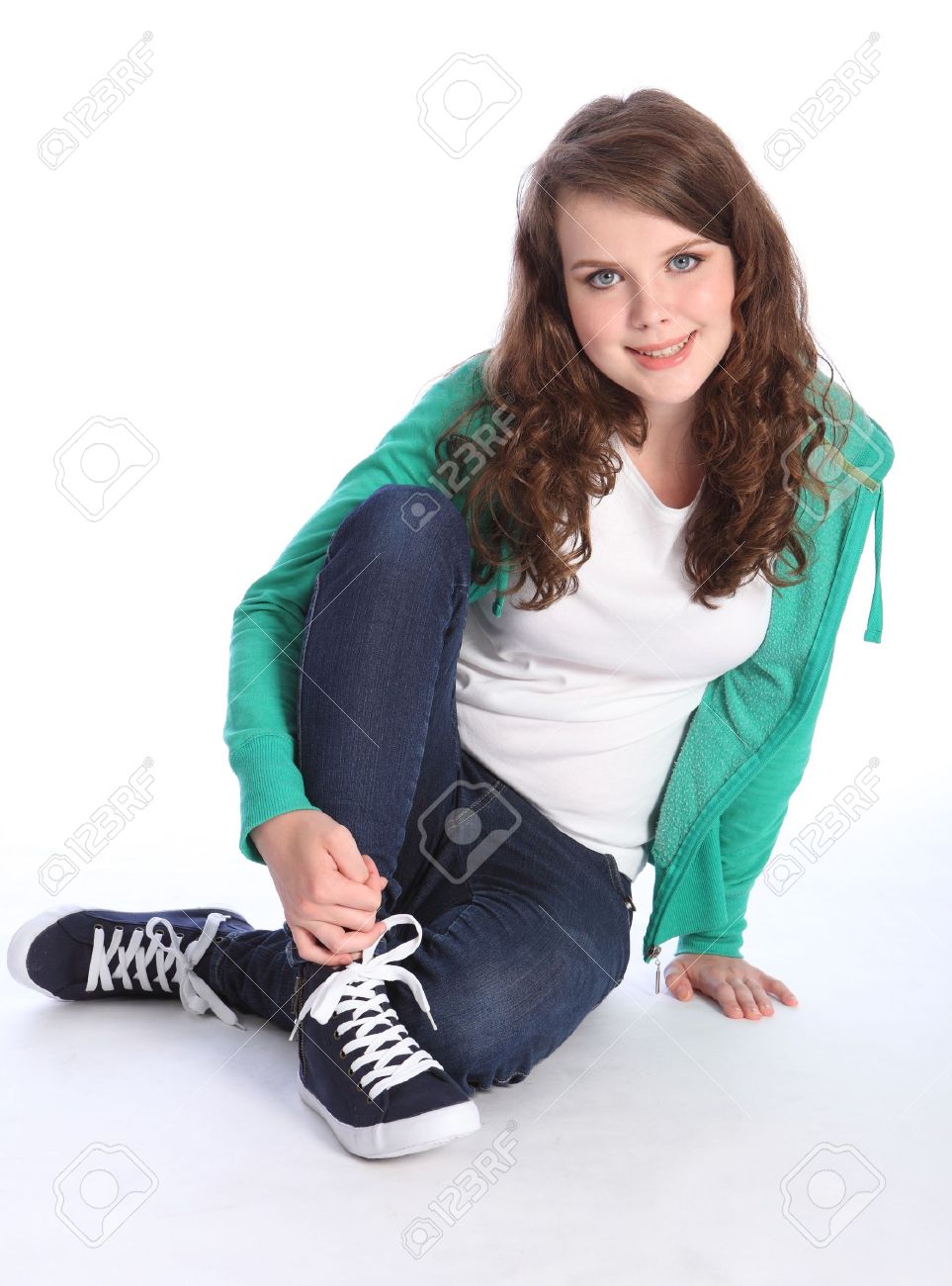 blue jeans green jumper