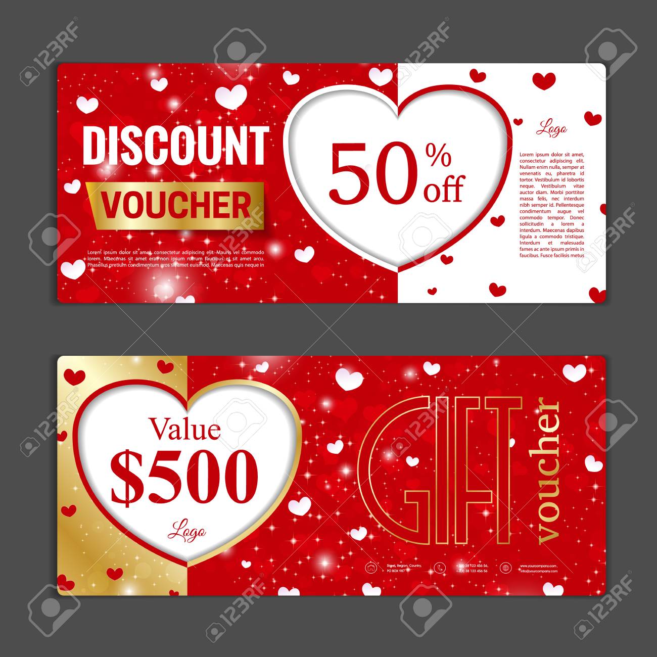 ギフト券テンプレート ショッピング カード 割引クーポン バナー 割引カード Web デザイン やその他の使用をすることができます ベクトルの図 バレンタインの日デザインのイラスト素材 ベクタ Image