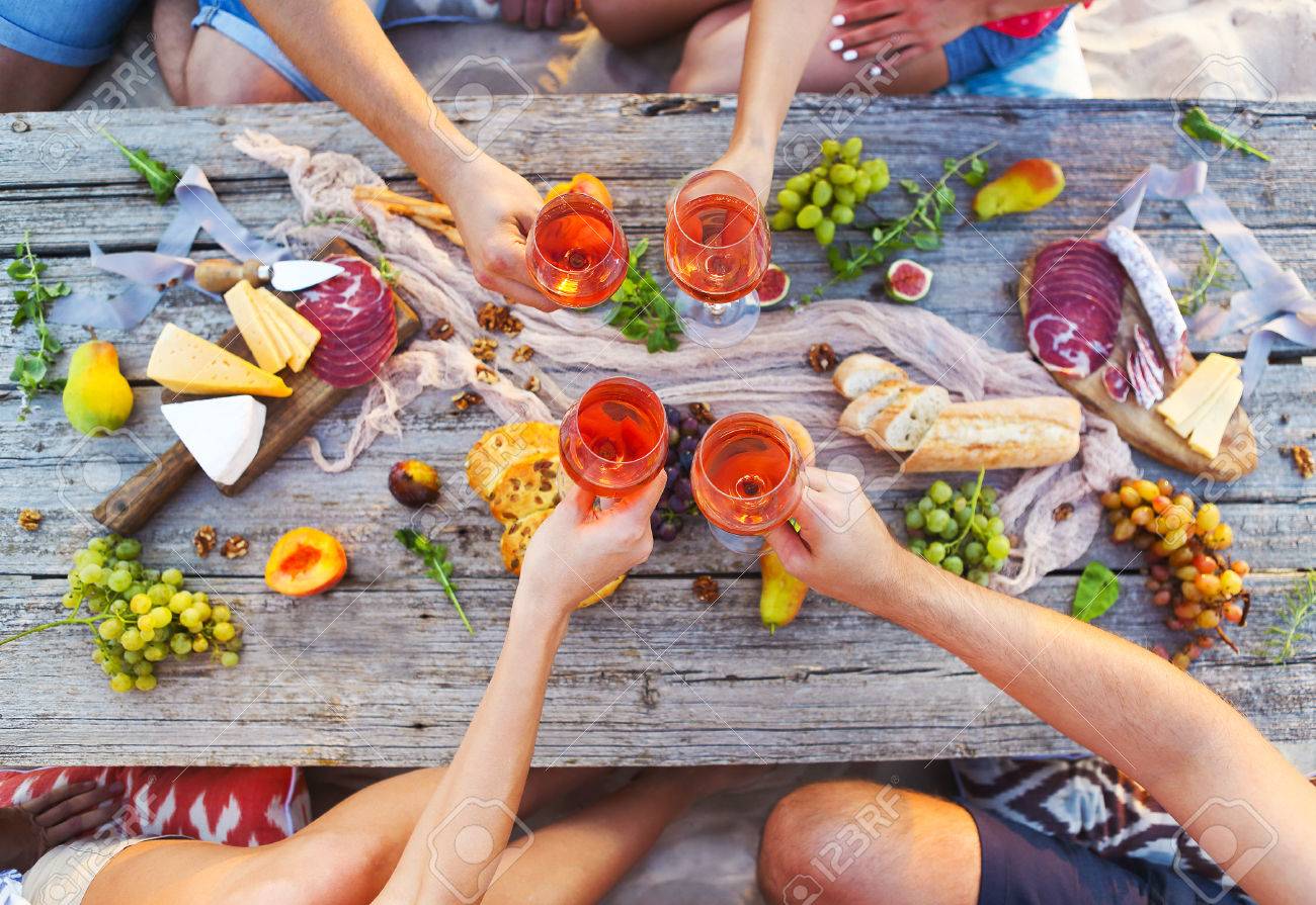 Top view beach picnic table. Table close. Beach party - 76347900 Top view beach picnic table. Table close. Beach party - 76347900