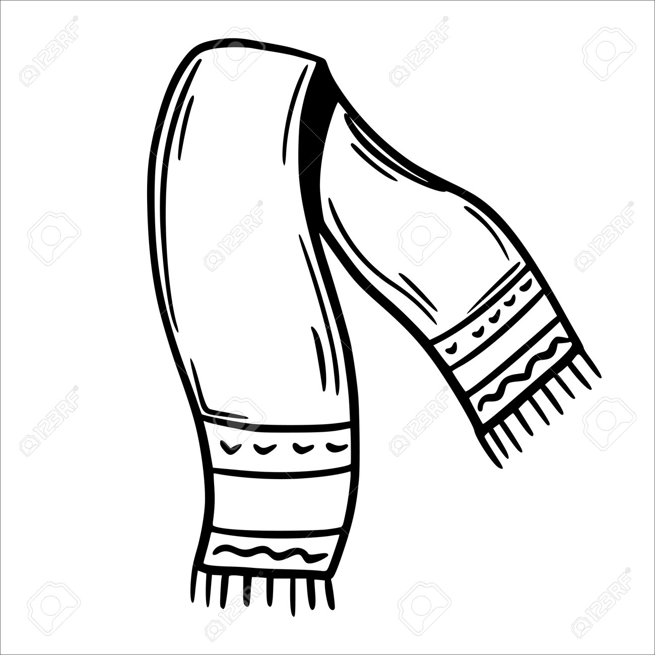 Scarf. Warm Winter Clothes. Vector Illustration In Sketch Style. Knitted  Scarf. Клипарты, SVG, векторы, и Набор Иллюстраций Без Оплаты Отчислений.  Image 195996935