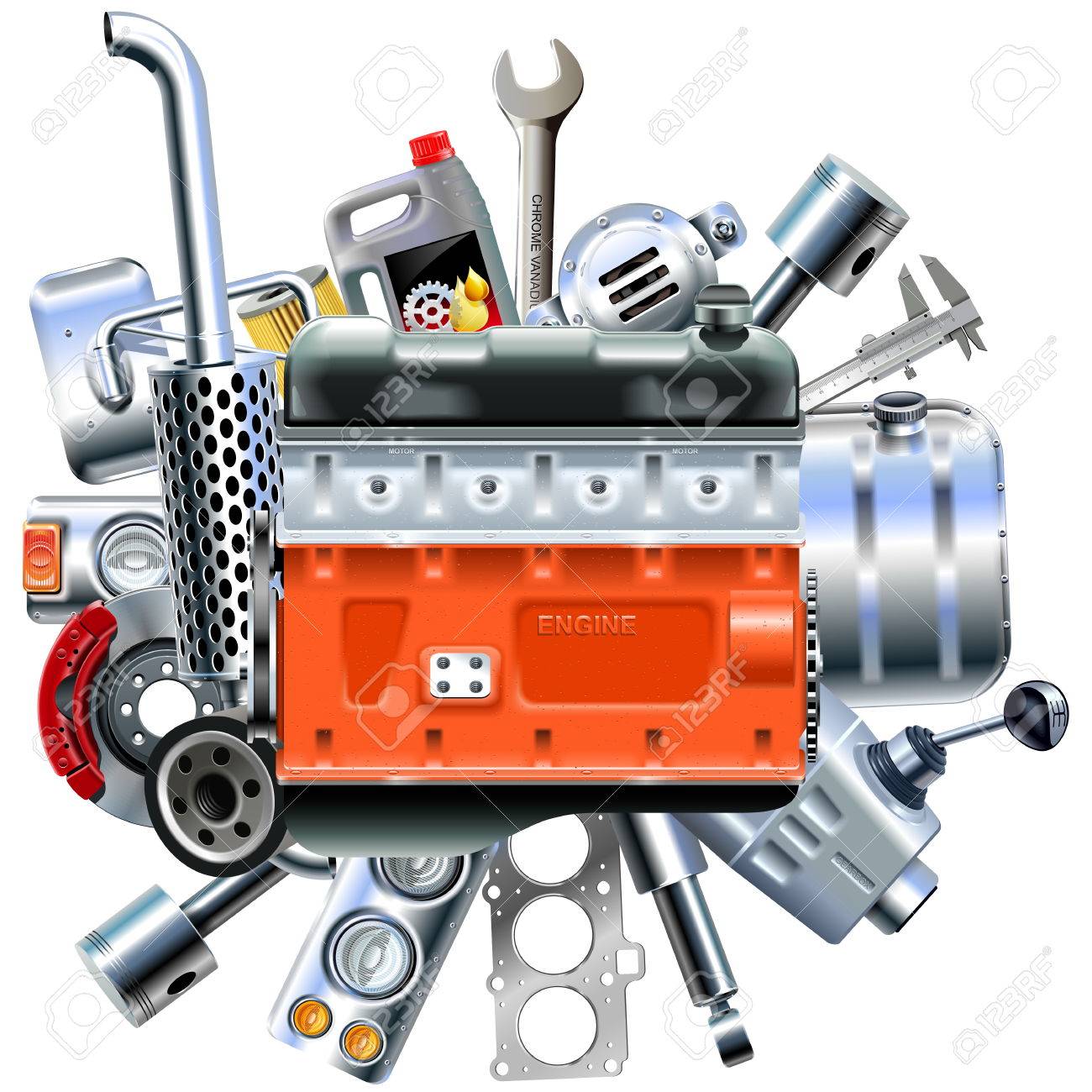 Vector Engine with Truck Spares isolated on white background - 82525554 Vector Engine with Truck Spares isolated on white background - 82525554