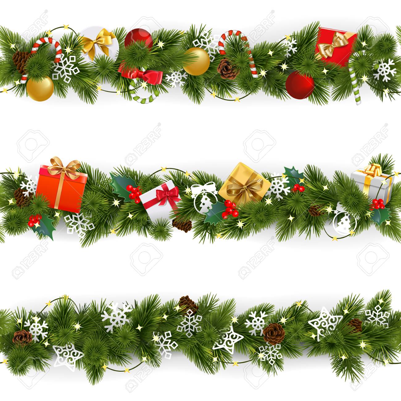 Vector Christmas Border Set With Garland Isolated On White Background  Royalty Free SVG, Cliparts, Vectors, and Stock Illustration. Image 91128790., image size:1300x1300