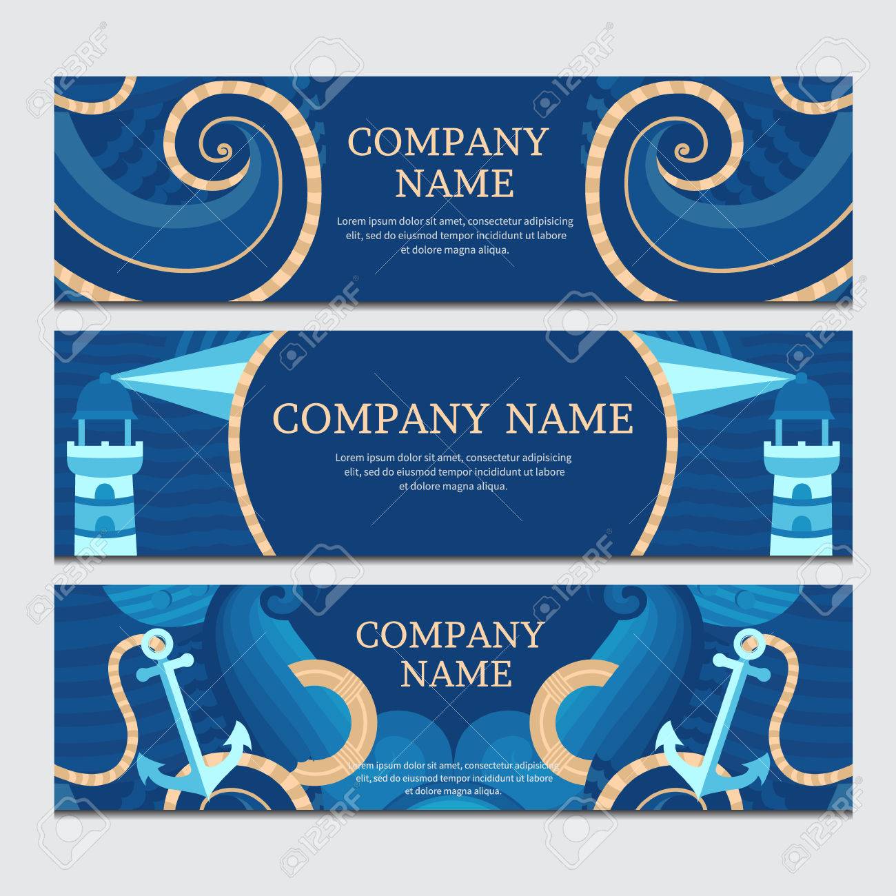 Vector Banner Templates In A Nautical Theme. Set In A Marine Style