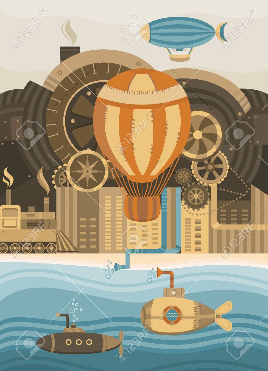 steampunk vector background vintage template design for banners