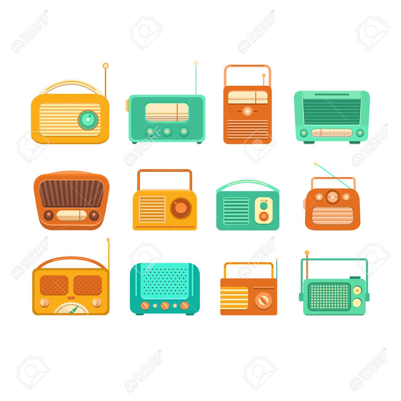ヴィンテージのテープ レコーダーや白い背景のラジオのコレクション 孤立したビンテージ テープ レコーダーのセットです 懐かしのイラスト レトロな音楽 バナー チケット カード アルバムの背景 のイラスト素材 ベクタ Image