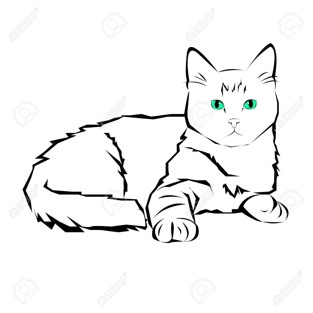 Cat Animal Contour Drawing Creative Blue Image Kitten Royalty Free Cliparts Vectors And Stock Illustration Image