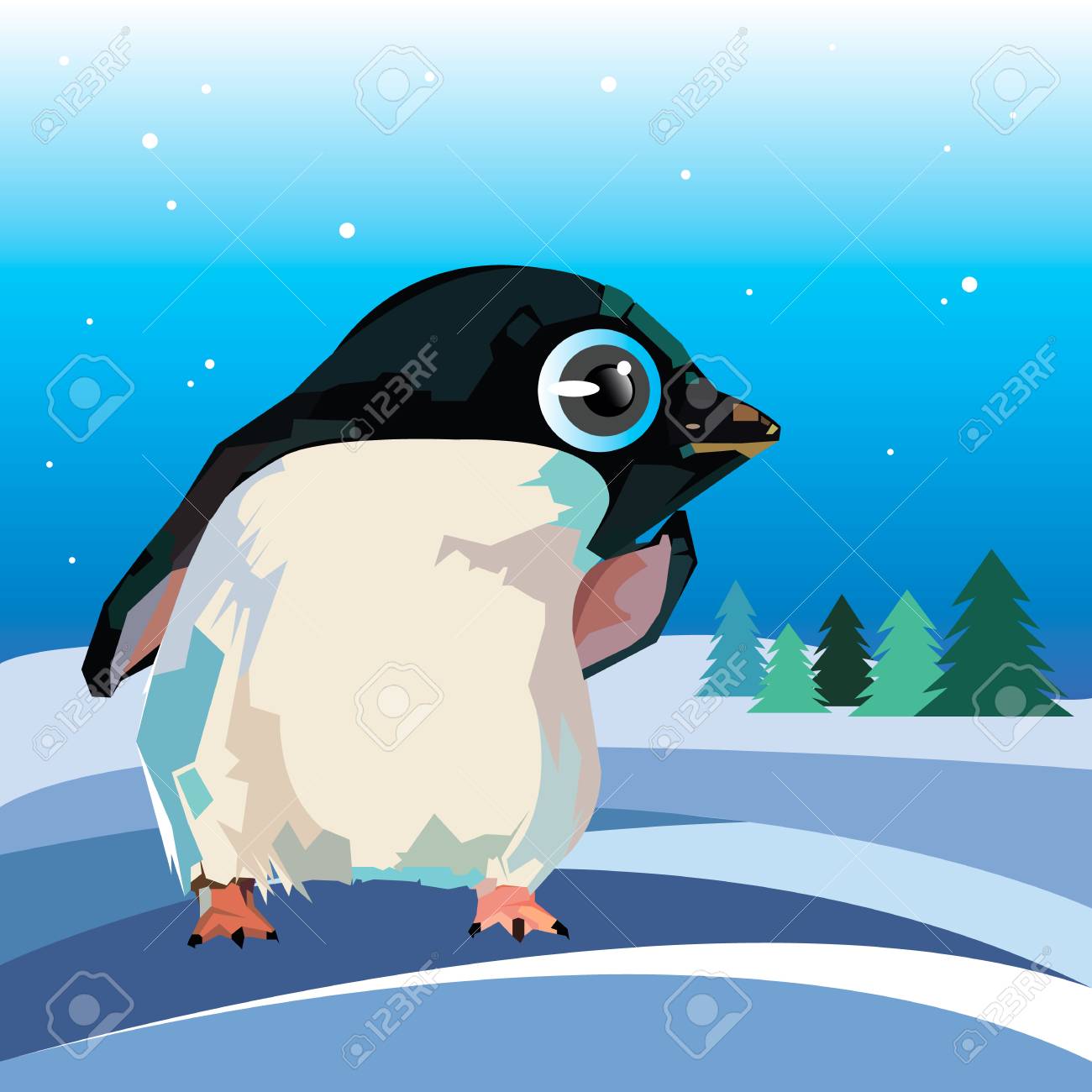 ペンギンかわいいイラスト ベクトル漫画白黒 のイラスト素材 ベクタ Image