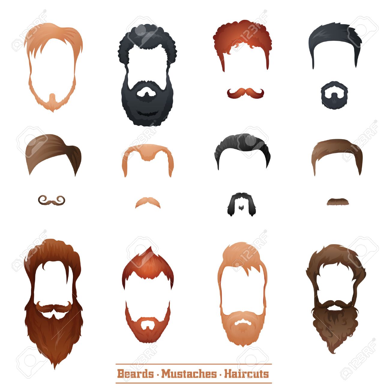 Beards And Mustaches And Hairstyles Set Different Types Of