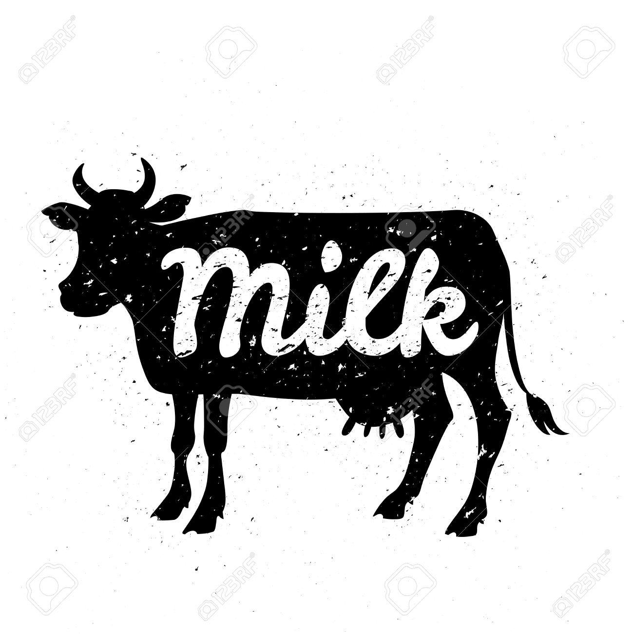 White Silhouette Of Cow Head With Grunge Scratched Texture Design And Text  Inside. Logo Or Poster Concept. Vector Illustration. 免版税剪贴画，向量插图和库存图片.  Image 42015999, image size:1299x1300