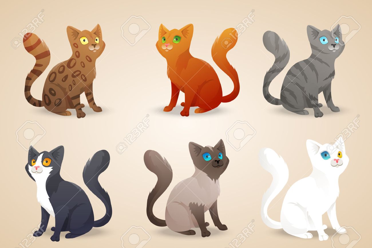 異なる色の毛皮やコート 品種の種類のかわいい漫画猫のセットです のイラスト素材 ベクタ Image