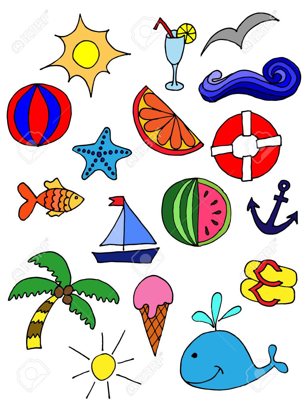 Cute Pattern With Summer Symbols Sun Cocktail Sea Hand Drawn Illustration Royalty Free Cliparts Vectors And Stock Illustration Image