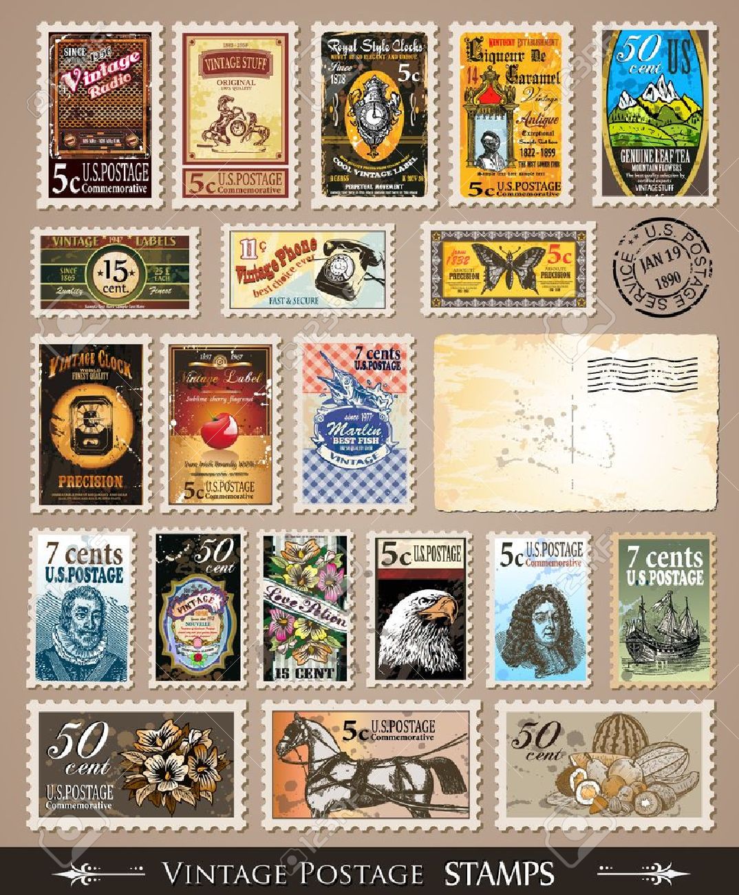 collection of vintage postage